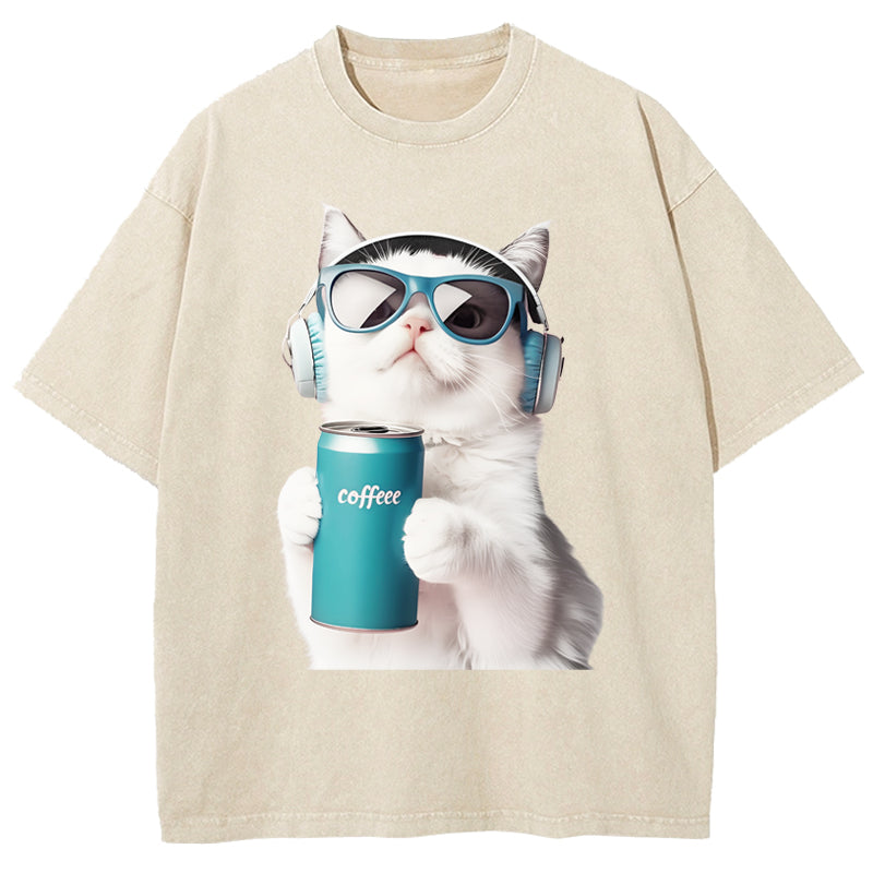 Music Cat Washed T-Shirt