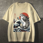 Cat Godzilla Ukiyoe Great Wave Japanese Style Classic Tee