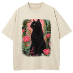 Black Cat & Garden Washed T-Shirt