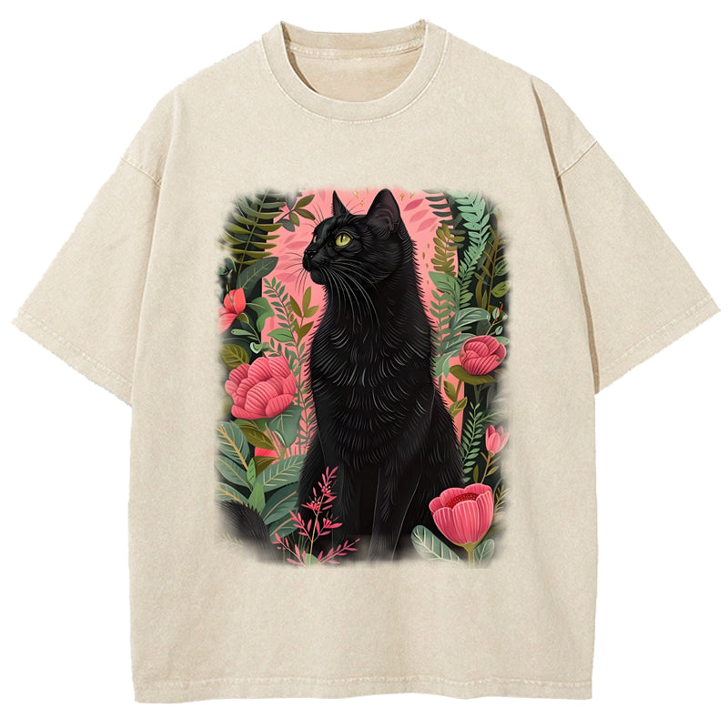 Black Cat & Garden Washed T-Shirt
