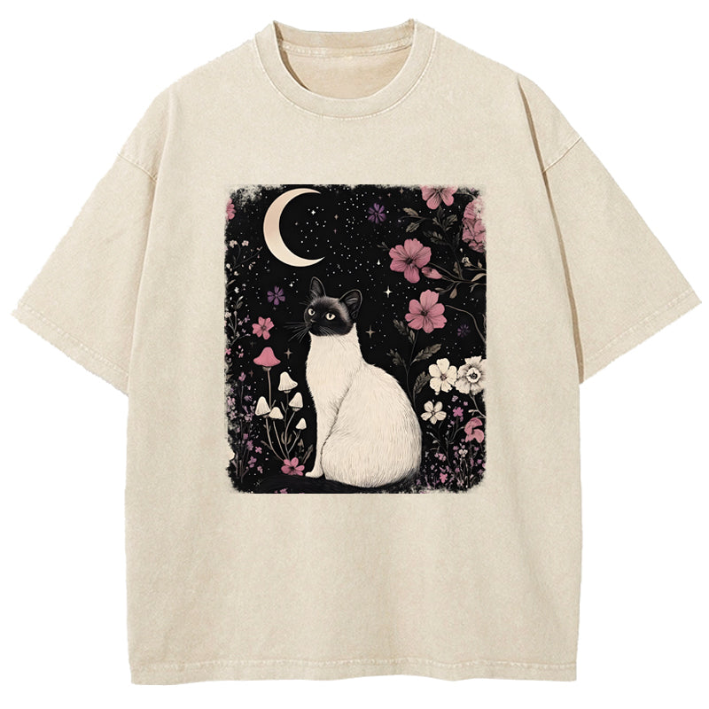 Siam and the Moonlit Night Washed T-Shirt