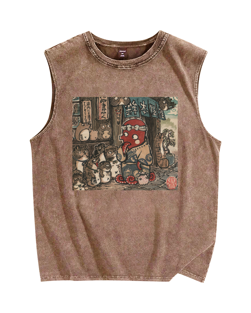 Monster Shop Octopus Funny Vintage Distressed Washed Tank Top
