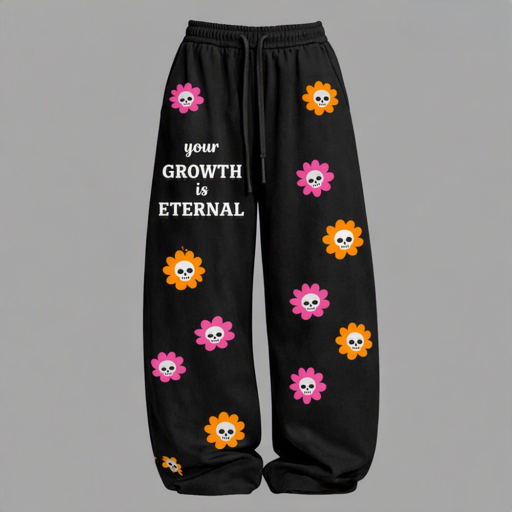 Eternal Growth Skull Flower Top & Elasticated Trousers Two-Piece Set