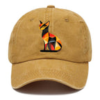 Geometric Cat In Thought Washed Cap