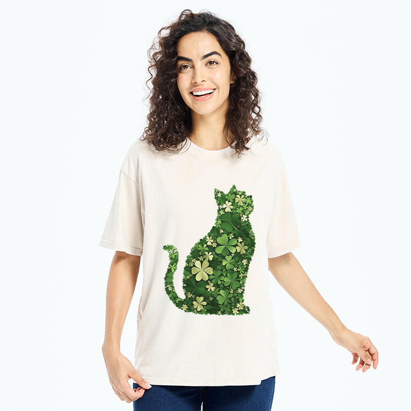 Unisex Clover Cat Washed T-Shirt