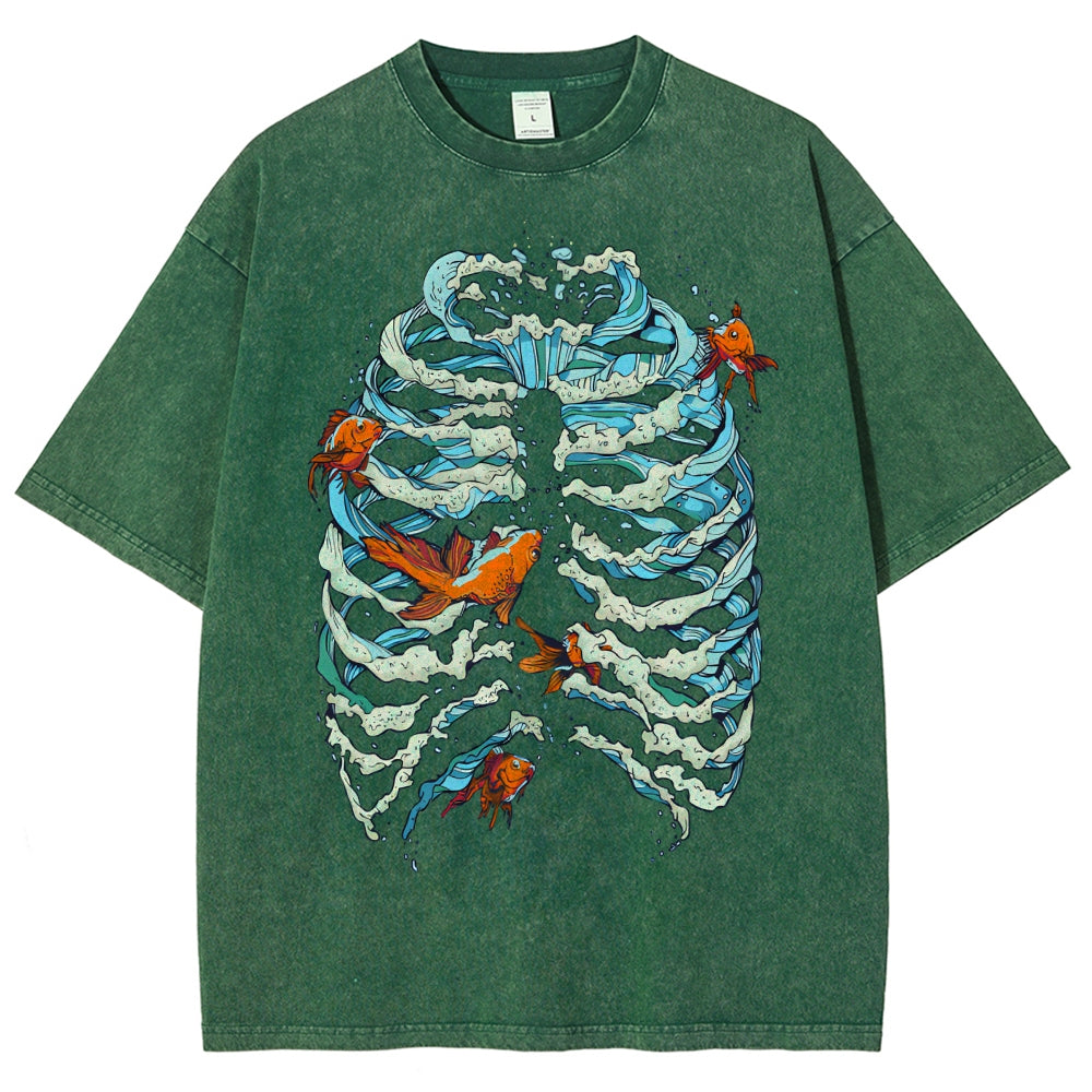 Fish & Wave Bone Art Vintage Cozy T Shirt