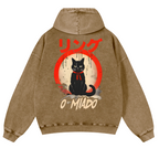 Black Cat Vintage Washed Cotton Back Art Hoodie