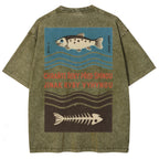 Fish And Fish Bone Washed Vintage Short Sleeves T-Shirt