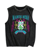 Maneki Neko Lucky Cat Vintage Distressed Washed Tank Top