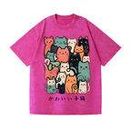 Cat Vintage Wash Japanese Design T-Shirt