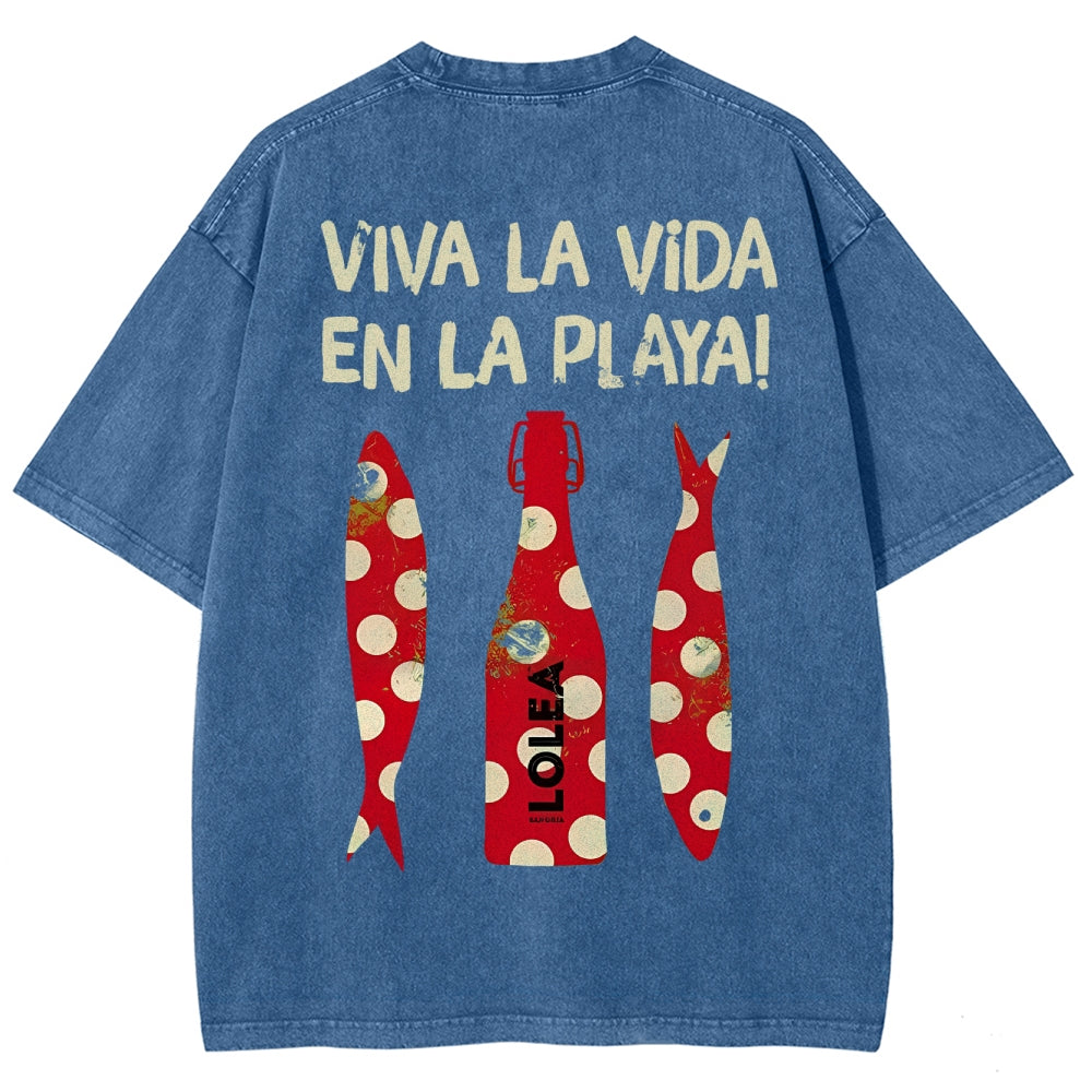 Polka Dot Fish Washed Vintage Short Sleeves T-Shirt
