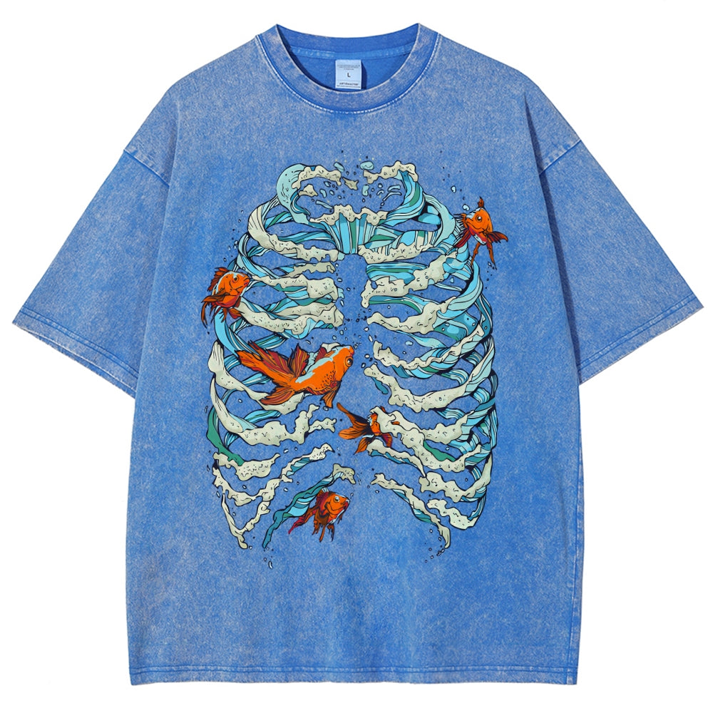 Fish & Wave Bone Art Vintage Cozy T Shirt