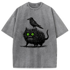 Crow And Black Cat Washed T-Shirt