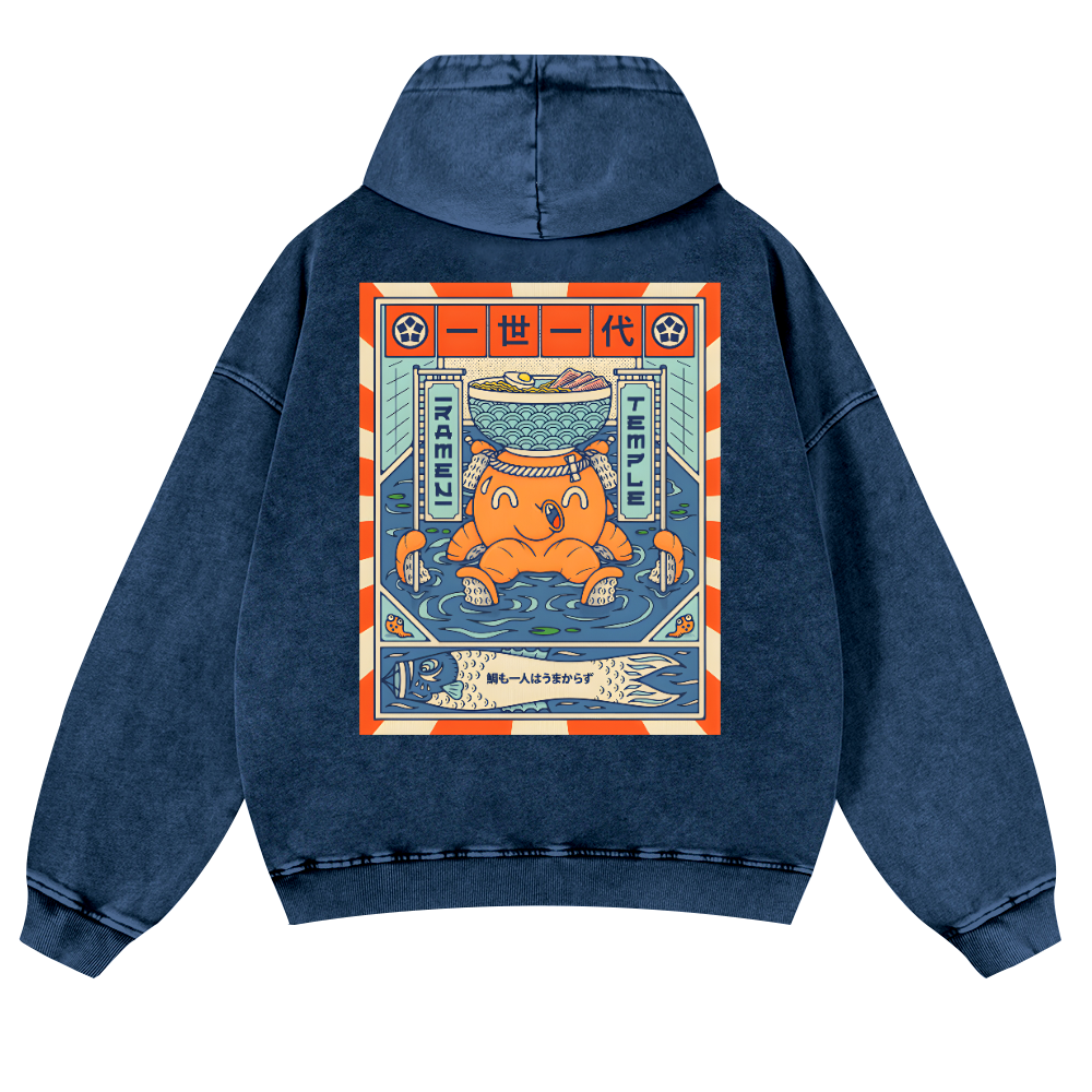 Ramen Octopus Vintage Washed Cotton Back Art Hoodie