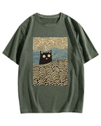 Wave Japanese Cat Art Cotton Casual T-shirt