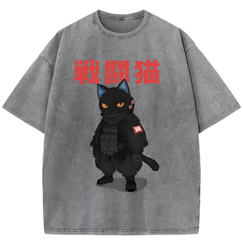 Fighting Cat Washed T-Shirt