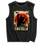 Unisex Catzilla Printed Washed Tank Top