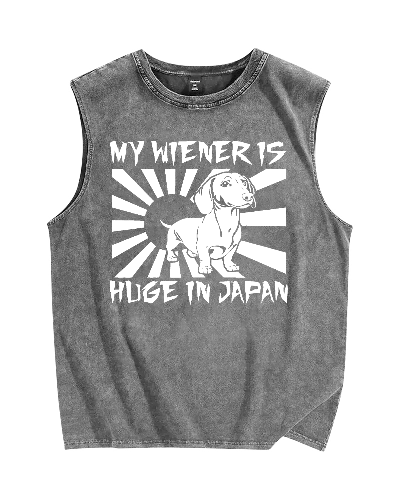 Unisex My Weiner is Huge in Japan Funny Meme Printed Washed Tank Top