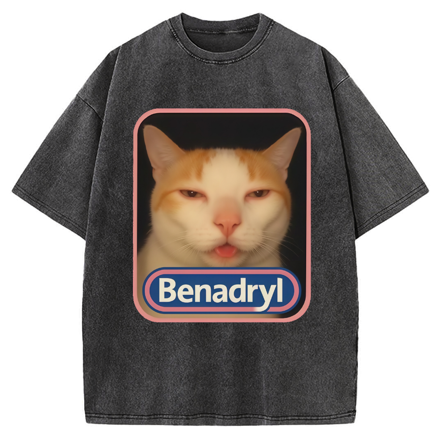 Benadryl Meme Cat Vintage Washed T-shirt