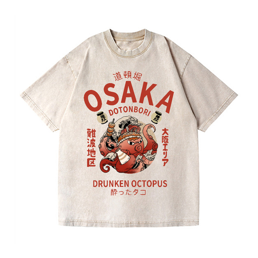 Osaka Dotonbori Drunken Octopus Vintage Wash Japanese Design T-Shirt