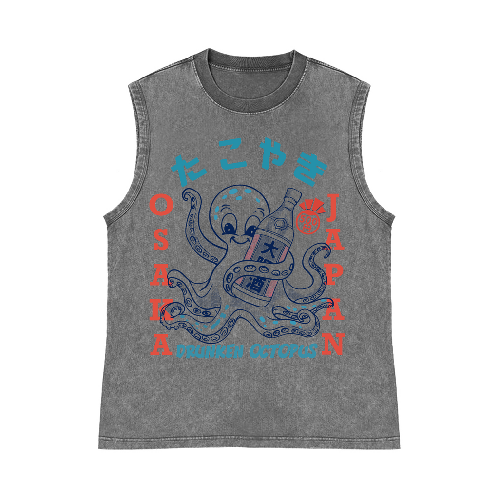 Drunken Octopus Pure Cotton Wash-Dyed Sleeveless Tank Top