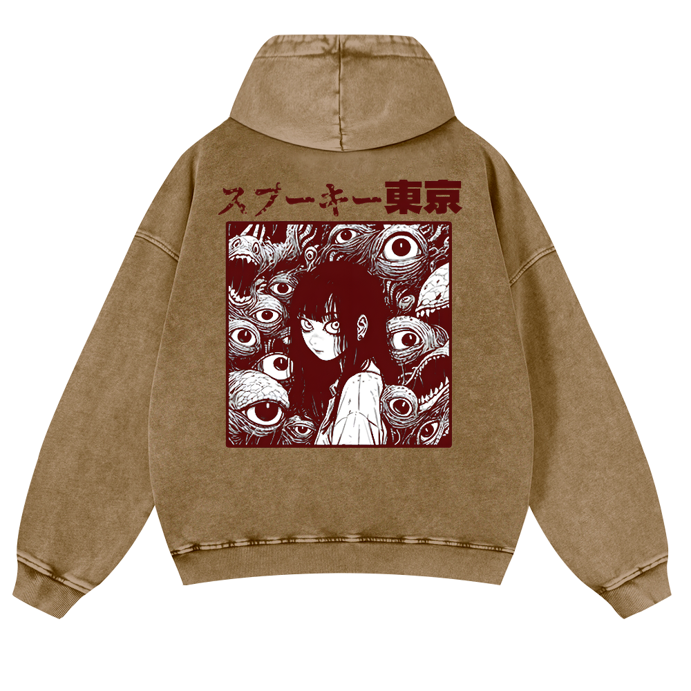 Horror manga Vintage Washed Cotton Back Art Hoodie