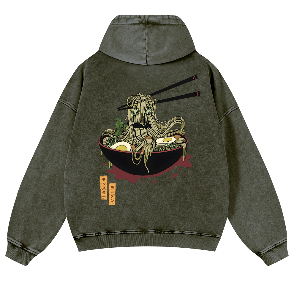Ramen Monster Vintage Washed Cotton Back Art Hoodie