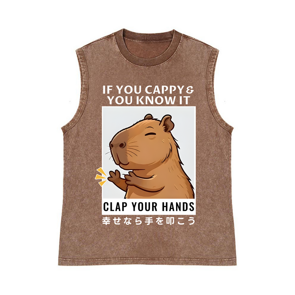 Capybara Pure Cotton Wash-Dyed Sleeveless Tank Top