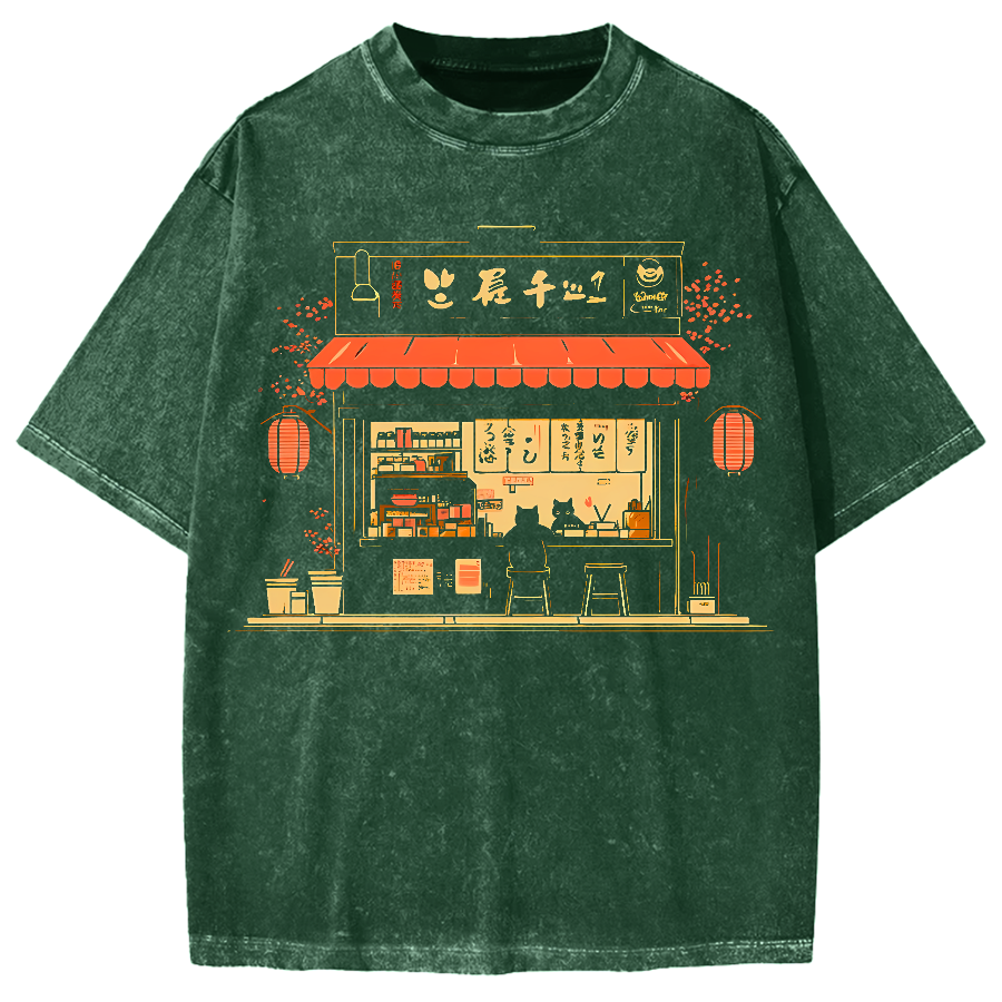 Cat Lover  Ramen Shop Vintage Washed T-shirt