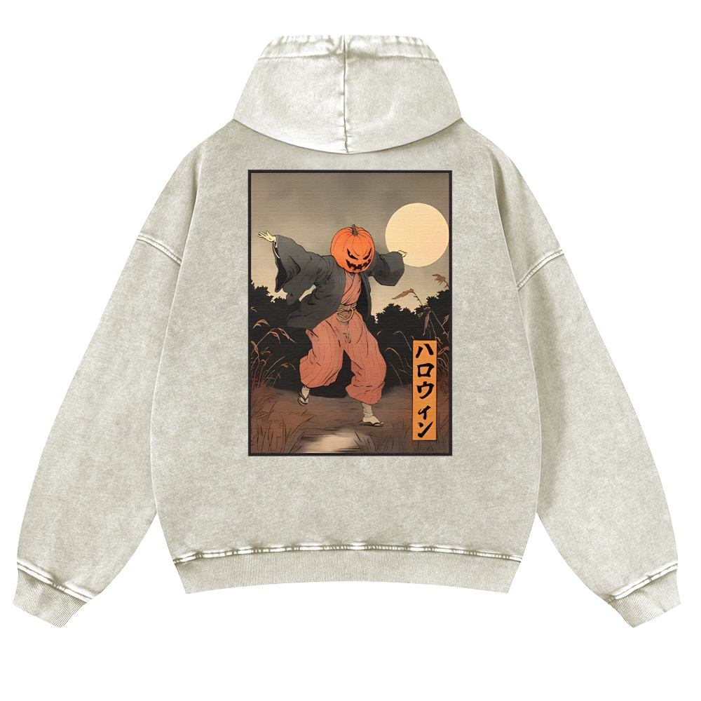 Kimono Pumpkin Person Vintage Washed Cotton Back Art Hoodie