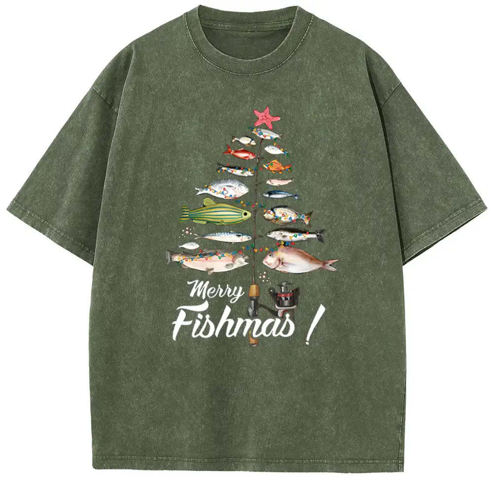 Merry Fishmas Print Unisex T-shirt