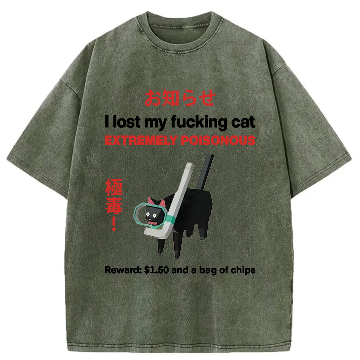 Find The Toxic Cat Funny Washed T-Shirt