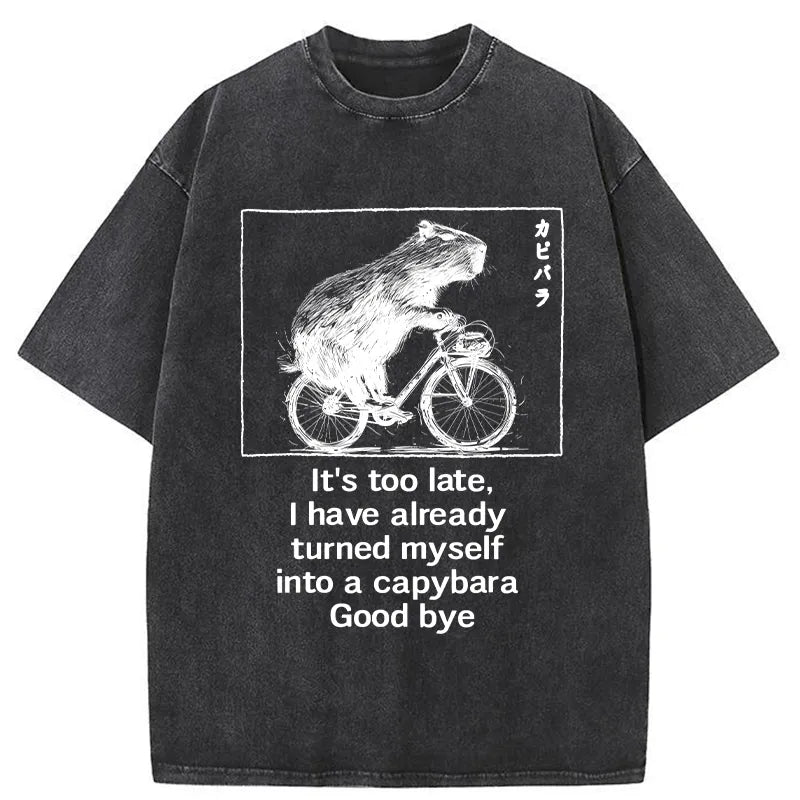 Funny Capybara Riding A Bicycle Washed T-Shirt