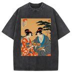 Geisha Eating Burgers Washed T-Shirt