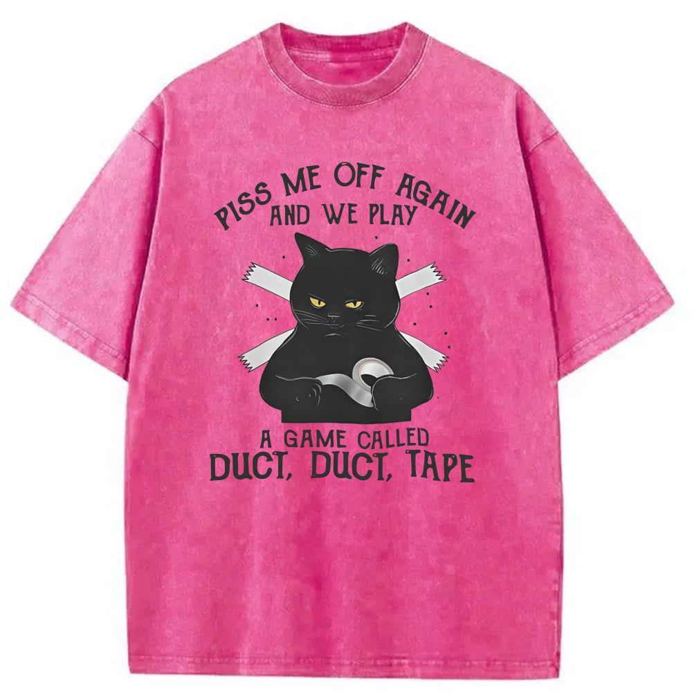 Funny Black Cat with Duct Tape Washed T-Shirt