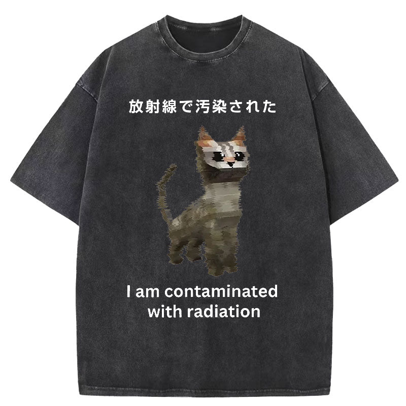 Irradiated Cat Funny Washed T-Shirt