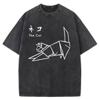 Japanese Origami Cat Washed T-Shirt