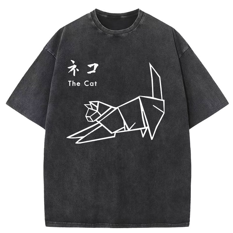 Japanese Origami Cat Washed T-Shirt