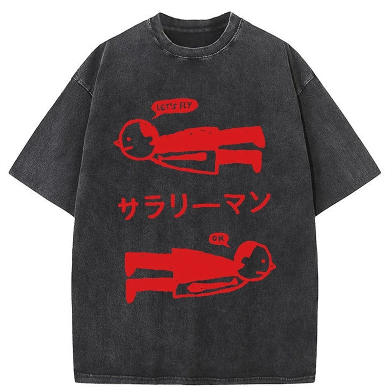 Let's Fly Office Worker Washed T-Shirt