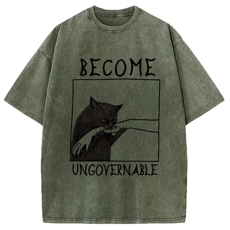 Cat Biting Arm Washed T-Shirt