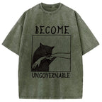 Cat Biting Arm Washed T-Shirt