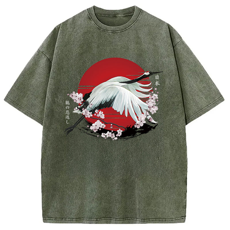 Japanese Crane Tsuru Washed T-Shirt