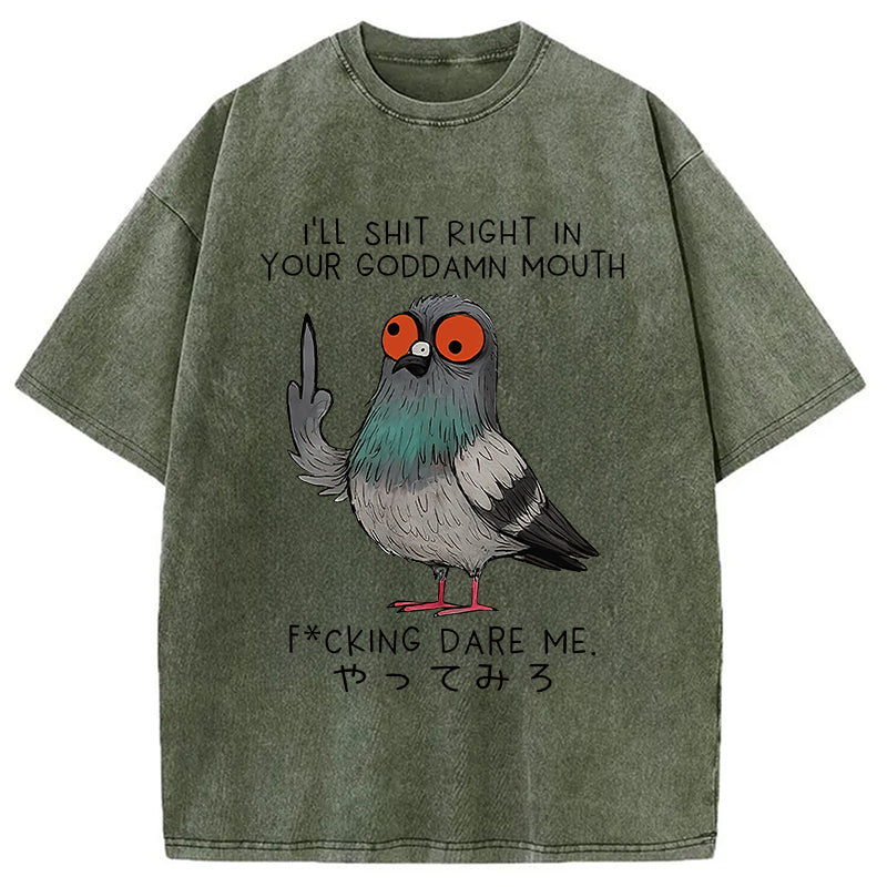 Angry Pigeon Funny Washed T-Shirt