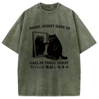 Cat Admiring Himself Washed T-Shirt