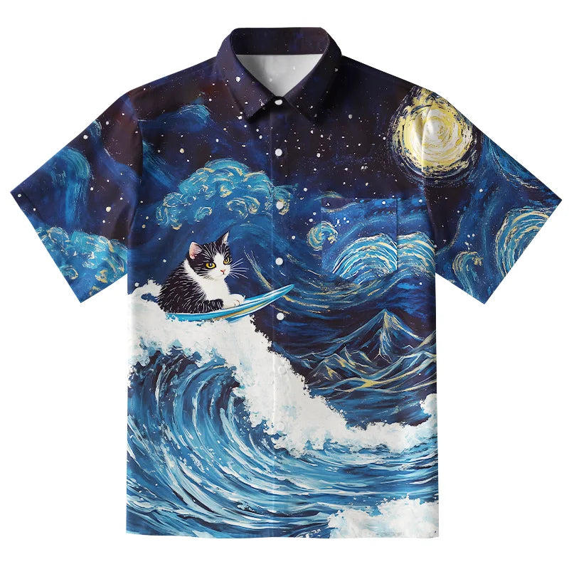 The Great Wave Off Cat Button-up Shirt
