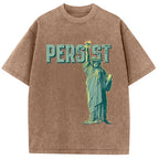 Lady Liberty Flaming Fist Washed T-Shirt