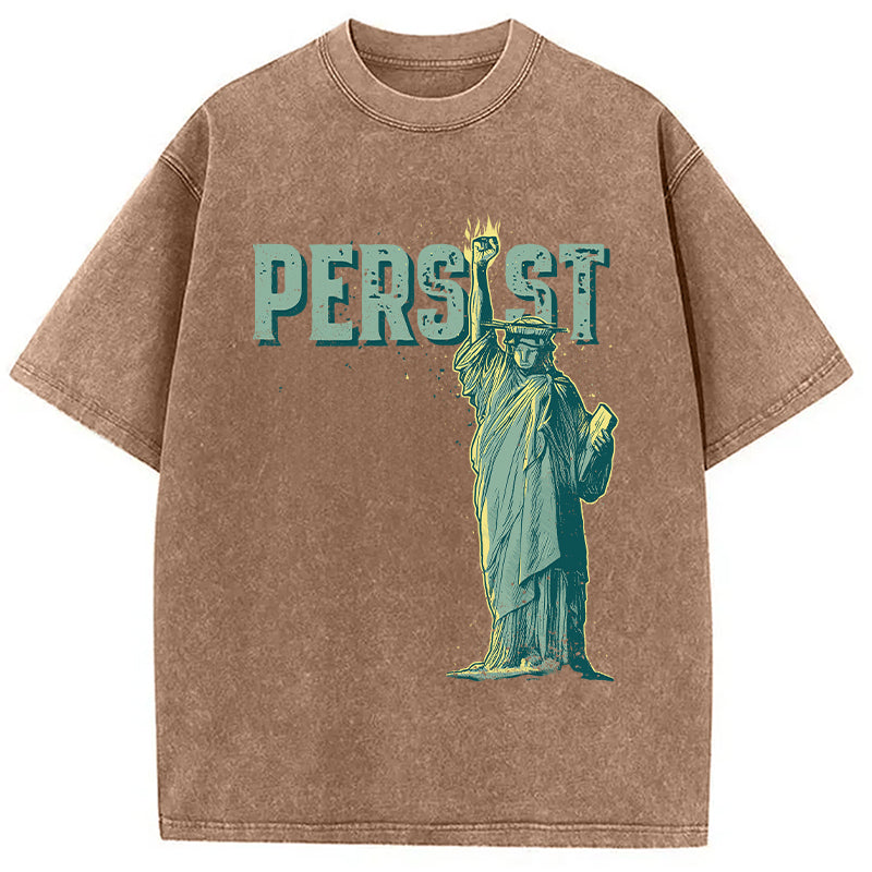 Lady Liberty Flaming Fist Washed T-Shirt