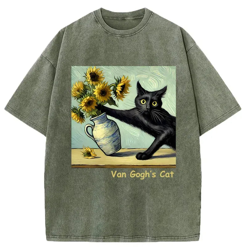 Van Gogh's Naughty Cat Washed T-Shirt