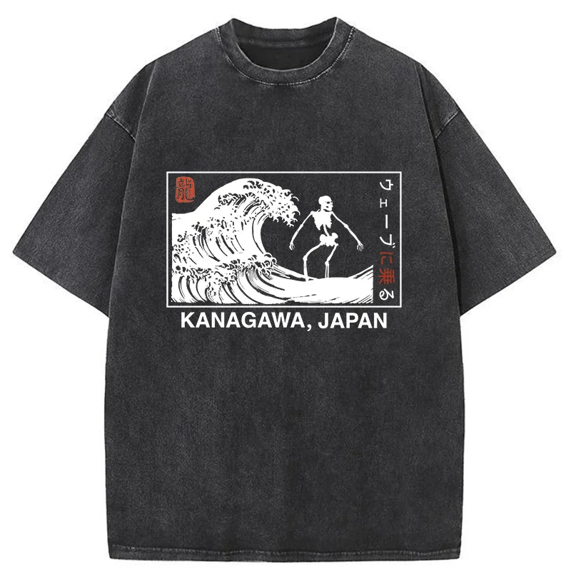 Skeleton Surfing Japan Washed T-Shirt