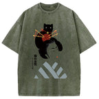 Geisha And Cat Washed T-Shirt